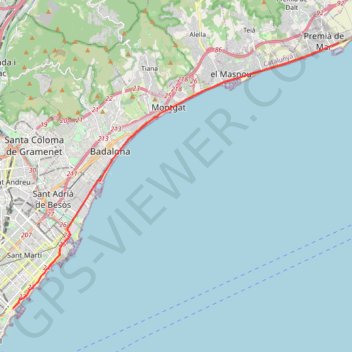 Trace GPS 01: Barcelona – Premia de Mar (DEVELOPED_WITH_SIGNS), itinéraire, parcours