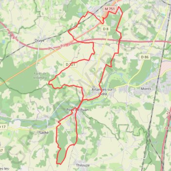 Trace GPS Artannes-sur-Indre, Saché, Pont-de-Ruan, itinéraire, parcours