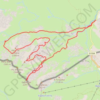 Trace GPS Cuyalaret, tour des Pènes d'Anéou (Mauhourat, La Glère) en hivernale, itinéraire, parcours