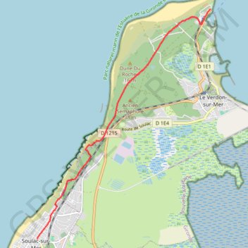 Trace GPS Compostelle - Voie du littoral - Le Verdon - Soulac, itinéraire, parcours