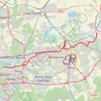 Trace GPS Les Bords de Marne - De Noisiel à Mareuil-lès-Meaux, itinéraire, parcours