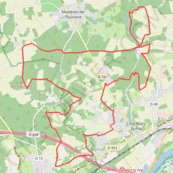 Trace GPS Cinq-Mars-la-Pile, Maziéres-de-Touraine, Langeais, itinéraire, parcours