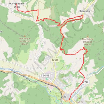 Trace GPS Grande Traversée des PréAlpes : Marignac-en-Diois - Die, itinéraire, parcours
