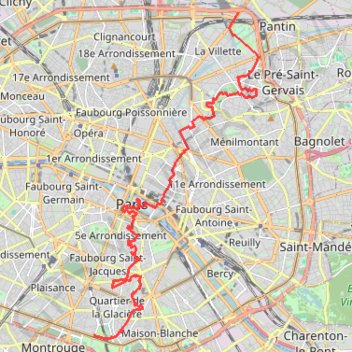 Trace GPS Traversée de Paris - De la Porte de la Villette au Parc Montsouris, itinéraire, parcours