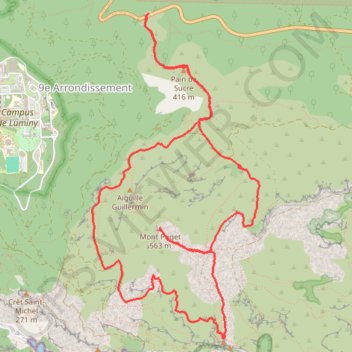 Trace GPS Marseille-Col de la Gineste-Calanques-Mont Puget, itinéraire, parcours