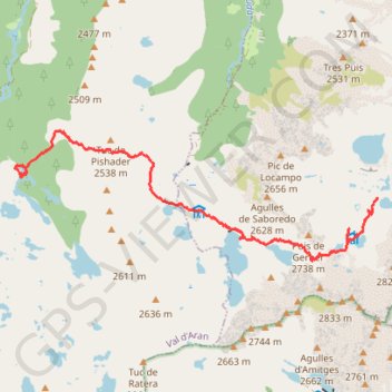 Trace GPS Lacs d'Aigüestortes J2 cirque de Gerber à Colomers via le cirque de Saboredo, itinéraire, parcours