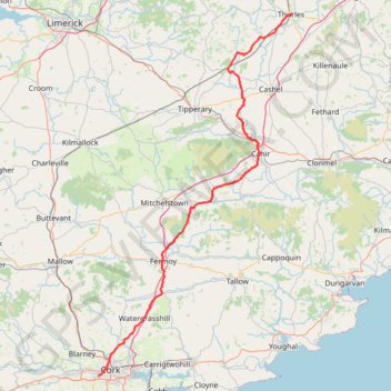 Trace GPS Thurles - Cork, itinéraire, parcours