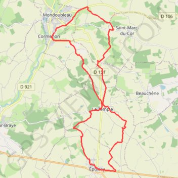 Trace GPS Boucle Cormenon - Mondoubleau - Épuisay, itinéraire, parcours