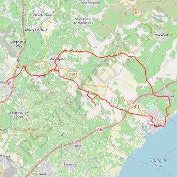 Trace GPS Pézenas - Mèze (Étang de Thau), itinéraire, parcours