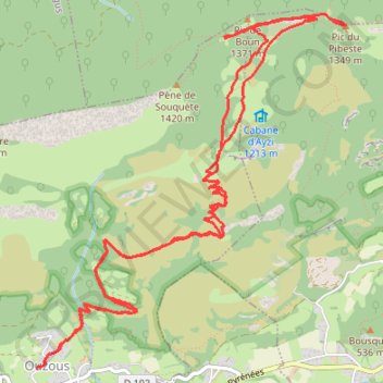 Trace GPS Ouzous - Pic du Pibeste (variante crête), itinéraire, parcours