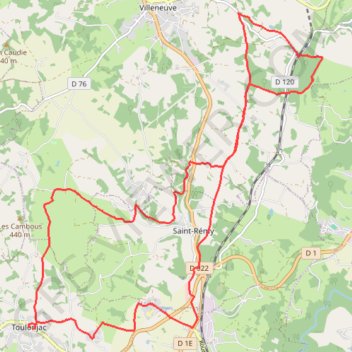 Trace GPS Running de Toulonjac à Villeneuve, itinéraire, parcours