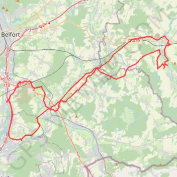 Trace GPS Circuit entre Trévenans et Dannemarie, itinéraire, parcours