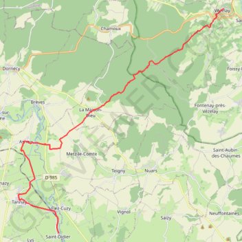 Trace GPS Boucle en pays Vézelien (Vézelay - Saint-Didier), itinéraire, parcours