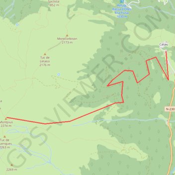 Trace GPS Montpius depuis Casau, itinéraire, parcours