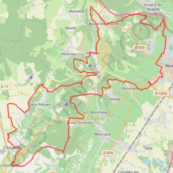 Trace GPS Beaune - La Rochepot, itinéraire, parcours