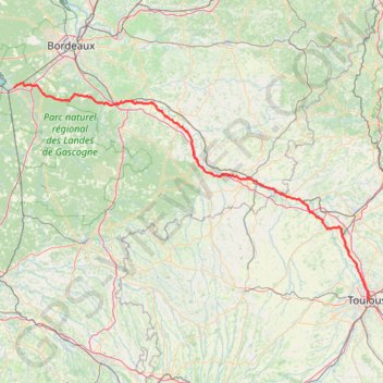 Trace GPS 🚶 - 🚴 Trace du canal de la Garonne,de Biganos a Toulouse, itinéraire, parcours