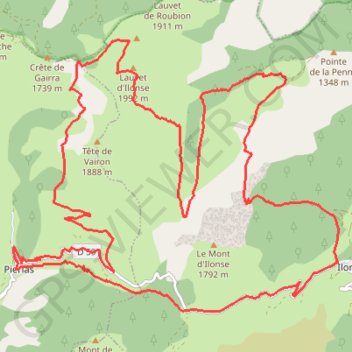 Trace GPS Pierlas - Lauvet d'Ilonse - Ilonse - Pierlas, itinéraire, parcours