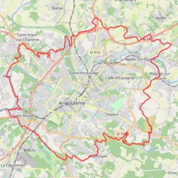 Trace GPS Grand tour d'Angoulême, itinéraire, parcours