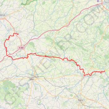 Trace GPS GR 221 : De Torigni-sur-Vire (Manche) à Pont-d'Ouilly (Calvados), itinéraire, parcours