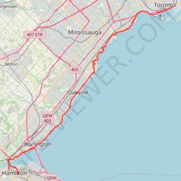Trace GPS Hamilton - Toronto, itinéraire, parcours