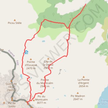 Trace GPS Pointe et pic du Montcalm, pique d'Estats depuis le chalet du Montcalm, itinéraire, parcours