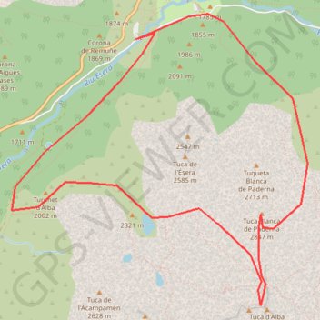 Trace GPS Tuca Blanca de Paderna et pico de Alba depuis l'hospice de Benasque, itinéraire, parcours