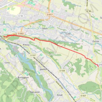 Trace GPS Chemin Henri IV entre Hameau d'Ousse et Bizanos, itinéraire, parcours