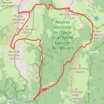Trace GPS Bauges - Pointe Chaurionde, Pointe Arcalod, Mont de la Coche, itinéraire, parcours