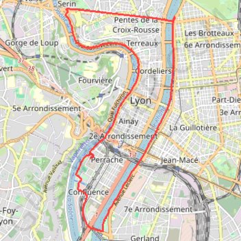 Trace GPS Lyon - Perrache - Croix Rousse - Confluence, itinéraire, parcours