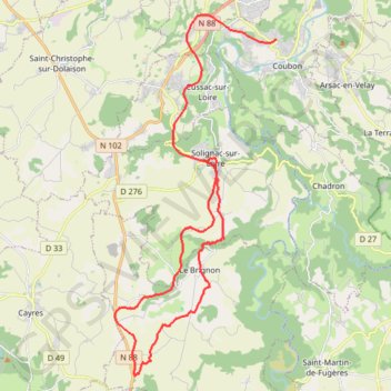 Trace GPS De grottes en cascades - Solignac-sur-Loire, itinéraire, parcours