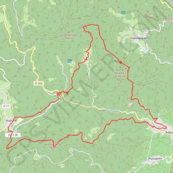 Trace GPS Rando Ribeauvillé-Taennchel-Aubure, itinéraire, parcours