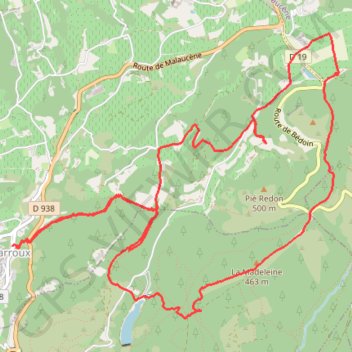 Trace GPS LE BARROUX (84) combe d'Hugues, lac du Paty, itinéraire, parcours