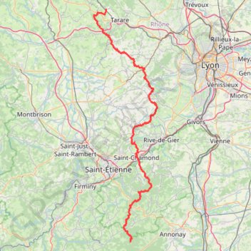 Trace GPS GR7 De Les Sauvages (Rhône) au Col de la Charousse (Haute-Loire, Ardèche), itinéraire, parcours