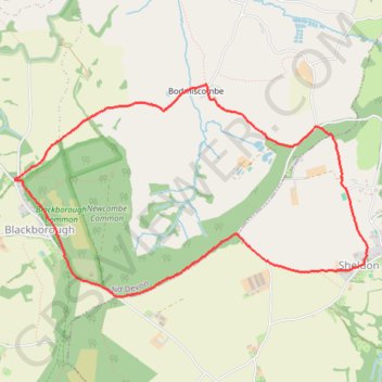 Trace GPS Blackborough - Sheldon - Bodmiscombe, itinéraire, parcours