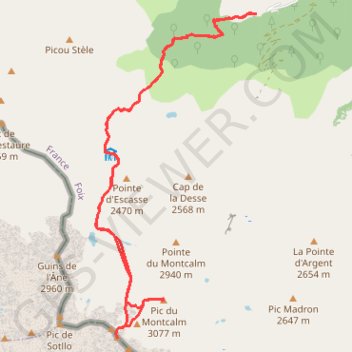 Trace GPS Pic du montcalm et pique d'estats, itinéraire, parcours