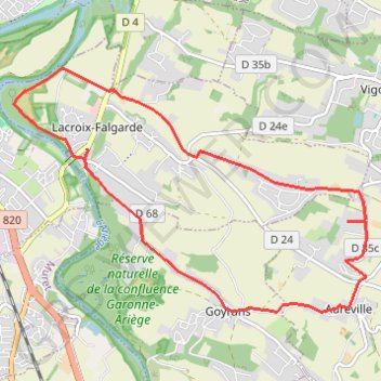 Trace GPS Boucle Lacroix-Falgarde, itinéraire, parcours