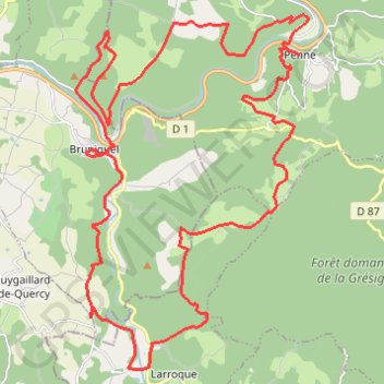 Trace GPS Bruniquel, Grésigne, Penne, itinéraire, parcours
