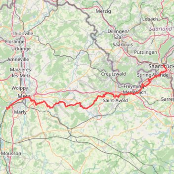 Trace GPS Randonnée de Saarbrücken à Ars-sur-Moselle, itinéraire, parcours