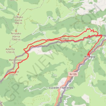Trace GPS Le Col d'EHUNTZAROY depuis Arneguy par le sentier frontiere, itinéraire, parcours
