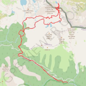 Trace GPS repérage - col et lacs de Fremaforte long, itinéraire, parcours