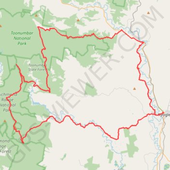 Trace GPS Kyogle - Peacock Creek - Bungdoozle - Iron Pot Creek - Sherwood Lookout, itinéraire, parcours