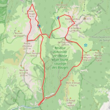 Trace GPS Tour Sauvage et aérien en Bauges (Chaurionde, Sambuy, Arcalod), itinéraire, parcours