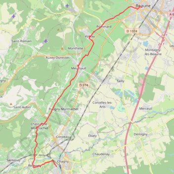 Trace GPS Beaune - Chagny, itinéraire, parcours