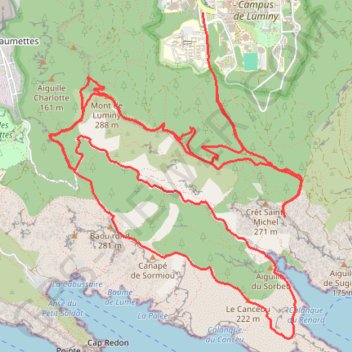 Trace GPS Luminy-Calanques Morgiou, itinéraire, parcours