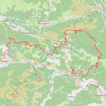 Trace GPS Thueyts-Labaume, itinéraire, parcours