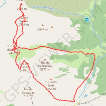 Trace GPS Tuc de Parros, Cap des Closos en circuit depuis Pla de Beret, itinéraire, parcours