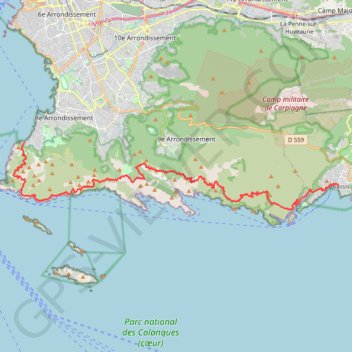 Trace GPS Calanques de Cassis à Marseille la Madrague, itinéraire, parcours