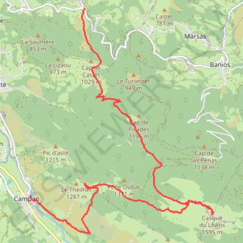 Trace GPS Col des Palomières-Casque du Lhéris -Campan, itinéraire, parcours