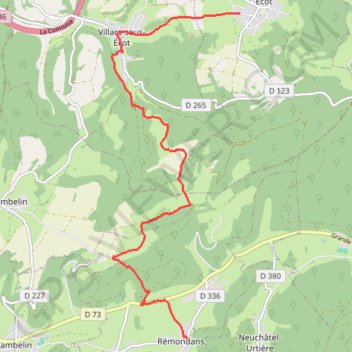 Trace GPS GRP du pays de Montbéliard d'Ecot à Rémondans, itinéraire, parcours