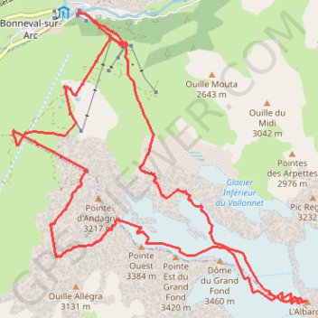 Trace GPS Albaron en boucle par le Col de la Fourche (Alpes Grées S), itinéraire, parcours